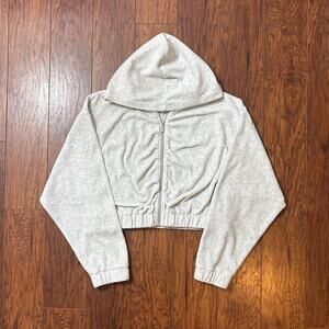 Juicy By Juicy Couture Y2K Grey Valour Cropped Ruched Zip-Up Hoodie Size XL